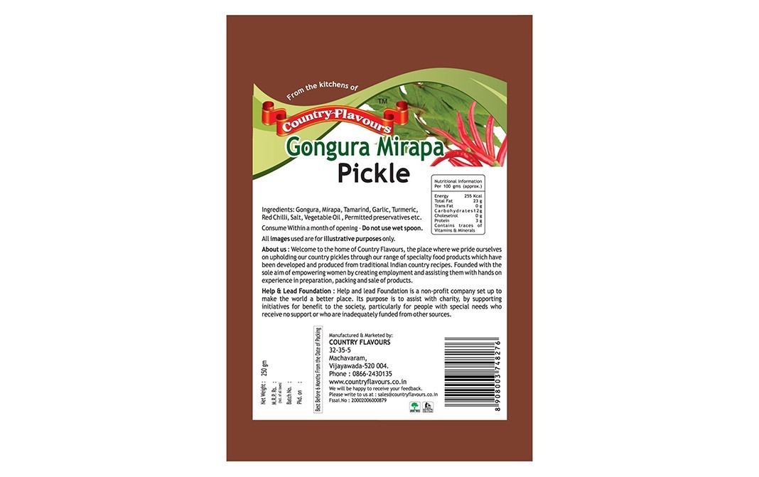Country Flavours Gongura Mirapa Pickle    Pack  250 grams